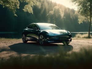 Tesla Model 3 près d'un lac