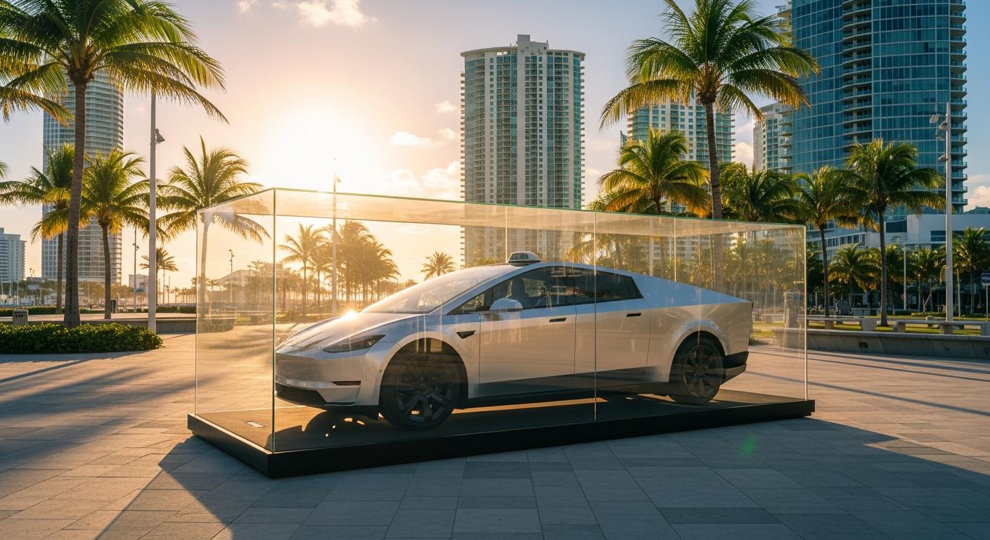 Tesla Cybercab sous verre au GP Miami : show ou stratégie ?